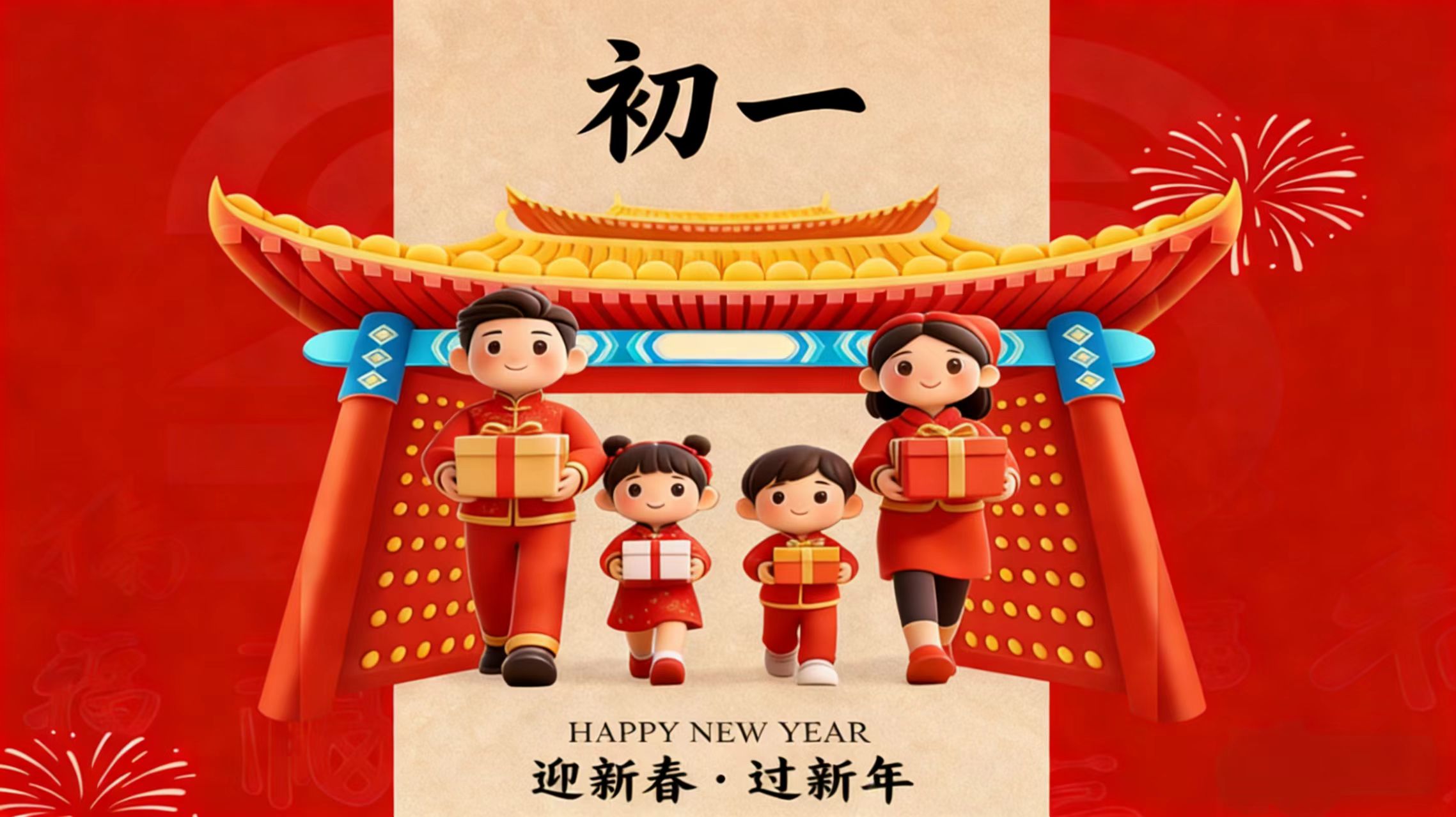 大年初一，予人欢喜，集福满盈