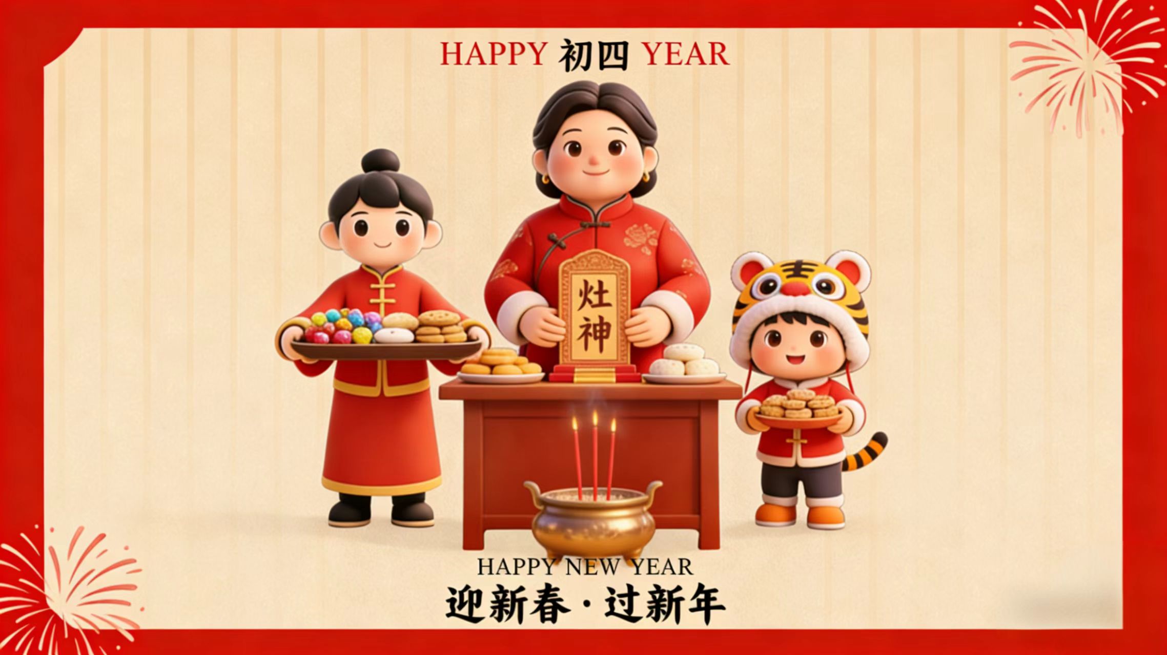 初四接灶神，福满三餐四季